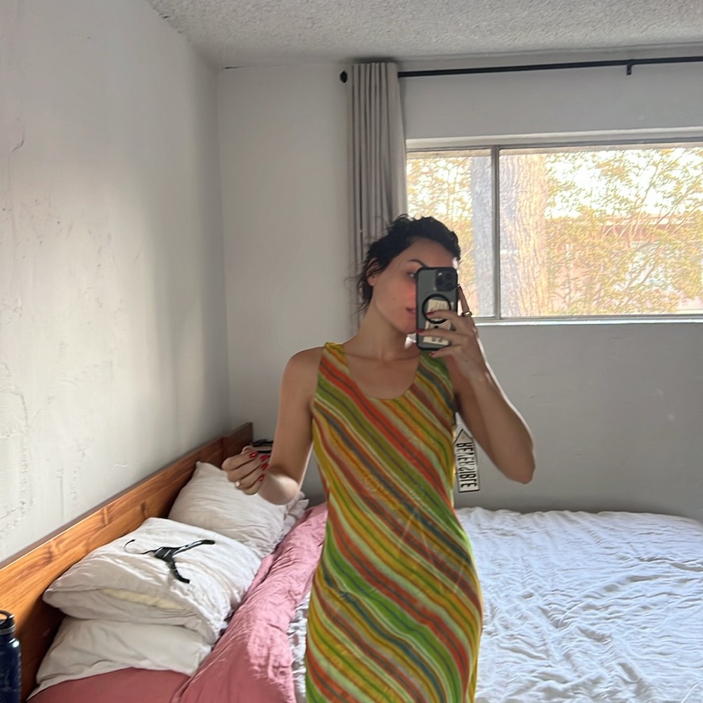 Striped reversible dress — orange, green, white